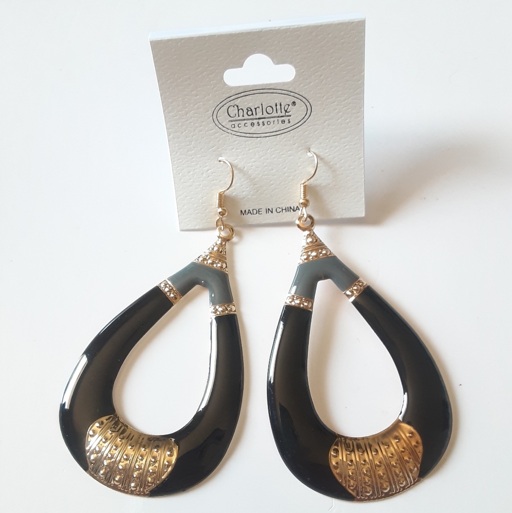 Charlotte Accessories Big Black Teardrop Earrings